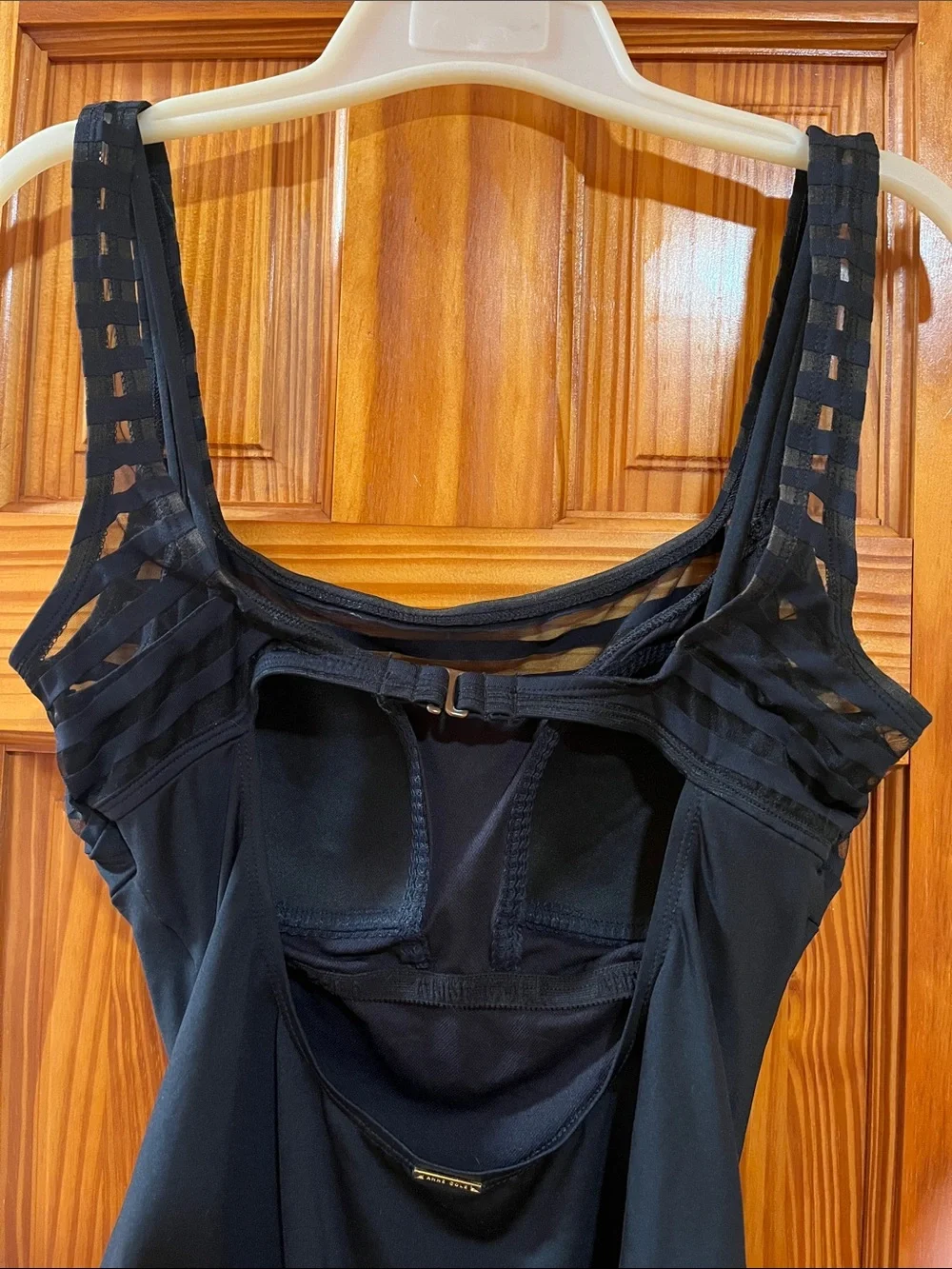 Anne Cole Black One-Piece Swimsuit  Gold Logo Accent Beach Wear Euro Summer 12